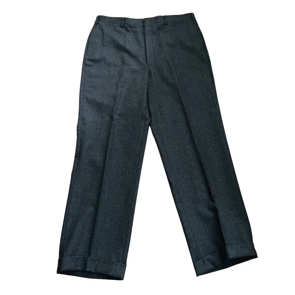 Title: Jos A Bank Charcoal 100% Wool Flat Front Cuffed Pants 36x28 USA Old Money